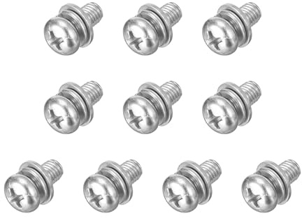 QUARKZMAN 10 Stück Linsenkopfschrauben Kreuzschlitz M5 x 10mm Rundkopfschrauben mit Federring und Unterlegscheiben, 304 Edelstahl Gewindeschrauben für Holz Weichmetall Reparatur