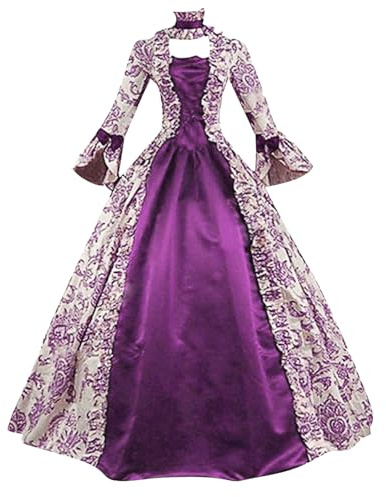 Duohropke Vestido de baile rococó para mujer, estilo gótico, estilo victoriano, vestido medieval, vestido largo, varias capas, encaje, vintage, princesa, cosplay, vestido largo hasta el suelo, 02 Lila