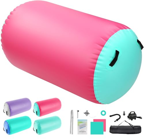 KIKILIVE Aufblasbare Air Barrel Rolle mit 600W Elektro-Luftpumpe | Gymnastikmatte, Yoga Rolle, Tumbling Matten für Turnen, Fitness, Balance Training | Inkl. Tragetasche