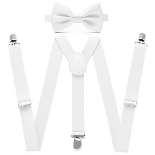 Gekamoyue Bretelle, 2.5cm Bretelle da Uomo a Forma di Y con Forte Clip con 3 Forte Clip, Comfort Regolabile, Tuta Pantaloni per Camicie, Feste, Affari (Bianco)