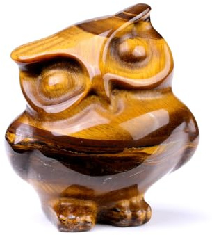 CrystalTears Tiger Eye Crystal Owl Figurine - Mini 1.57 Carved Stone Owl Statue, Cute Gemstone Owl Ornament For Home Desk Decor - Spiritual Crystal Gift for Women Men Christmas Birthday Present