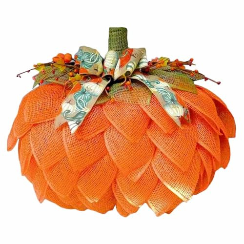 Autumn Wreath Pumpkin, 40cm Pumpkin Garland with Bows and Berries, Burlap Pumpkin-Decoration Autumn Wreath, for Halloween Thanksgiving Fall Home Front Door Docoration (1PACK)