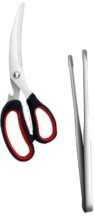 SEWACC Ensemble 2 Pièces Pinces à Barbecue en Acier Inoxydable 304 Ciseaux Cuisine Multifonctions Grandes Pinces Alimentaires pour Griller Buffet et Usage Domestique