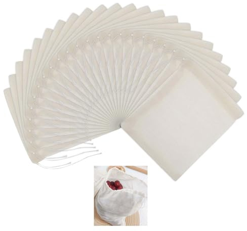 Cotton Muslin Bags, 50 PCs Spice Bags for Cooking Resuable Small Mesh Bag for Cooking Tea Bag Empty Fine Mesh Cheese Cloth Soup, Tea Coffee Filter, Spice Storage, Straining Juice Yogurt, 8×10cm
