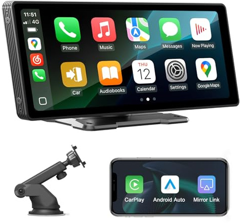 Senza Fili Autoradio, Wireless A-pple Carplay&Android Auto Portatile, 10.26 Pollici Stereo Auto HD Touch Screen, Car Radio with Mirror Link, GPS Navi, Bluetooth, FM, Siri, AUX, Airplay, Voice Control