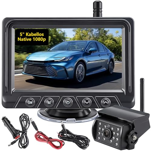 GEARMONSTER Rückfahrkamera Kabellos Auto, Native 1080P mit 5-LCD-Monitor & 170° Weitwinkel, HD Rückfahrkamera-Set, IR-Nachtsicht & IP69K wasserdicht, für Wohnmobil, Wohnwagen, LKW, SUV