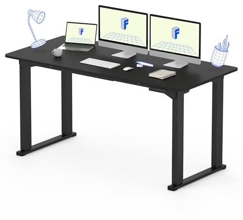 FLEXISPOT 4 Legs Standing Desk 63 x 28 Inch Electric Adjustable Height with Splice Board Home Office Sit Stand Up Desk, Black Top + Black Frame