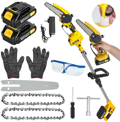 2-in-1 Cordless Pole Saw & Mini Chainsaw, 21V Electric Pole Chainsaw, Extendable 5.9ft Telescopic Pole, Brushless Motor, Tree Trimming & Wood Cutting (Yellow)
