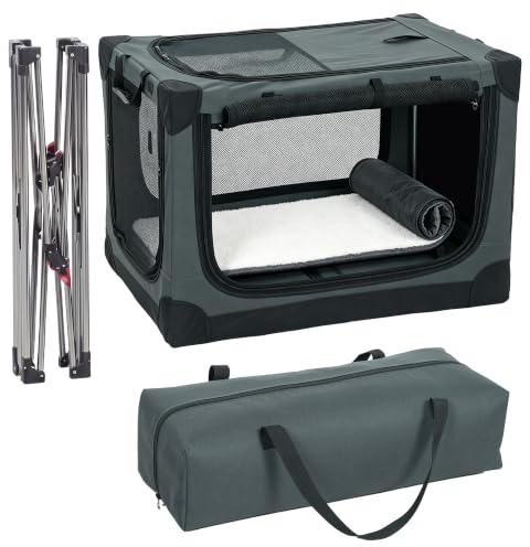 PawHut Hundebox Faltbar Hundetransportbox 76x54x54cm bis 20kg Armeegrün | Hundetransportbox, Abnehmbar Waschbar Bezug, Atmungsaktiv, 600D Oxford-Gewebe, Hundetasche für Katzen, Reise Auto