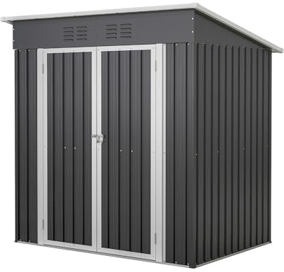 Geräteschuppen Metall 170x121x182 cm, 3,74 m³ Gerätehaus mit Pultdach, Fundament und Drehtüren, Wetterfester Gartenschuppen für Fahrrad & Gartengeräte, Anthrazit