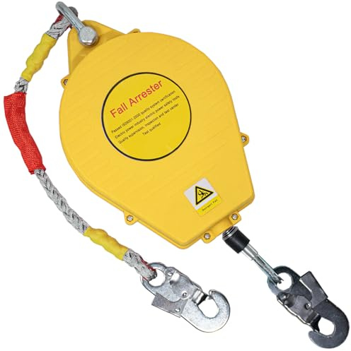 Aocay Absturzsicherung Dachdecker 150kg(Gelb,5m) | Höhensicherungsgerät Absturzsicherung 3m/5m/7m/10m/15m/20m, Auffanggurt Absturzsicherung Einziehbar für Dacharbeiten