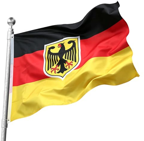 Bandera Alemania con Aguila, Bandera de Alemania 90cm x 150 cm, banderas Alemán en Poliéster, banderas alemanias Grande con Ojales de Latón para la Copa del Mundo, Desfiles al Aire Libre, Fiestas
