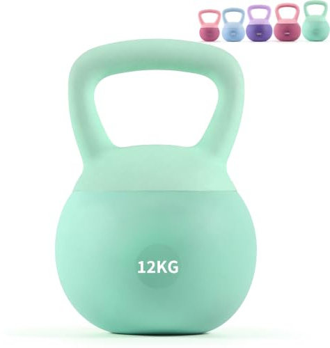 Fragraim Soft Kettlebell 12 kg - Bodenschonend und Leise, Eisensand-Kugelhantel mit ergonomischem Griff für Training zu Hause, Krafttraining - ideal für Damen und Herren - Grün