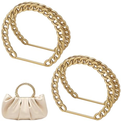 CRAFTYMELODY 4 asas de cadena de metal dorado para bolso, asas de repuesto de 3.7 pulgadas de largo, decorativas, para reparación de manualidades, bolsas de ganchillo, bolsa de playa, bolso de paja