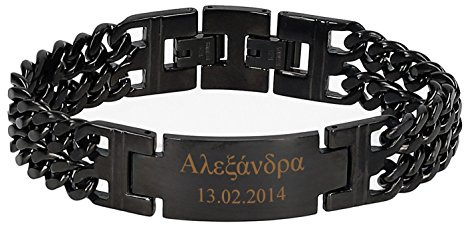aplusashop ID Edelstahl Armband mit Gravur nach Wunsch Doppelpanzerarmband massiv, 4 Farben