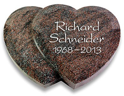 Grabplatte, Grabstein, Grabherz, Urnengrabstein Modell Amoureux 40 x 30 x 7 cm Paradiso-Granit, poliert inkl. Gravur (Ohne Ornament)