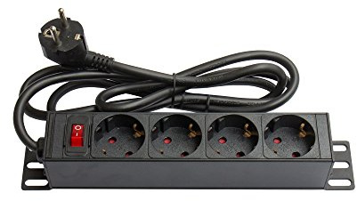 Kabelmeister SO-37330 10 Inch Power Strip (1HE) Earthing Contact Plug to 4x Earthing Contact Socket Switch, Child Protection Aluminium Profile Black