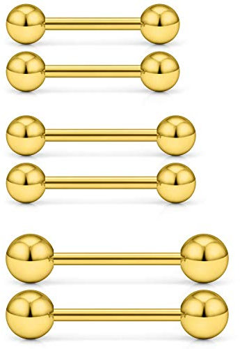 VFUN 3 Paare 14G Chirurgenstahl Außengewinde Zungenpiercing Nippel Piercing Barbell Helix Cartilage Ohr Piercing Retainer Körperschmuck 12mm 14mm 16mm 12mm 14mm 16mm - Gold