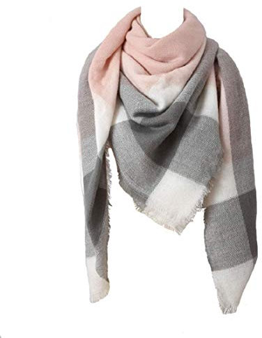 MAKFORT Schal Damen Herbst Winter Oversize Halstuch Damen Kariert Deckenschal Mit Fransen XXL Schals Damen Rosa Grau Blau 140 * 140CM