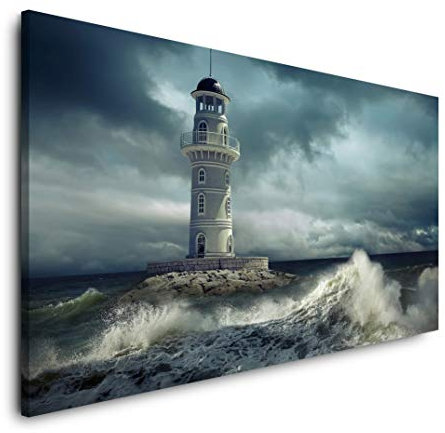 Impression sur toile panoramique - Motif phare dans la mer - 120 x 60 cm - Format XXL - Pour salon et appartement