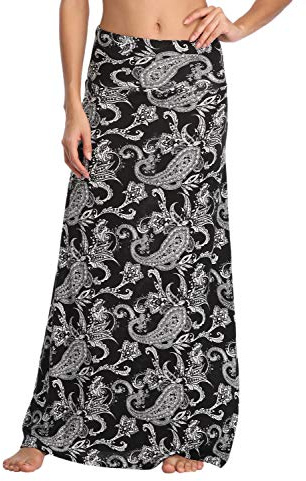 EXCHIC Kjol för damer, kjol i boho-stil, böljande kjol, maxikjol med elastisk hög midja, lång kjol, 5, XL