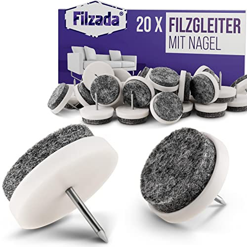Filzada® 20x Almohadillas de Fieltro Clavo - Ø 24 mm (Blanco) - Deslizadores de Muebles Profesionales/Deslizadores de sillas de Fieltro para Clavar