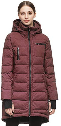 Orolay Chaqueta de Plumón con Capucha para Mujer Abrigo de Media Longitud con Cremallera para Exteriores Vino Rojo XXL