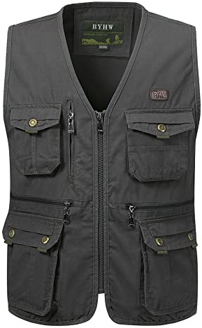 KTWOLEN Chaleco de Pesca Hombre Multibolsillos Chaqueta Sin Mangas Fotografia Algodón Chaleco Deportivo de Trabajo Safari, Verde, XL