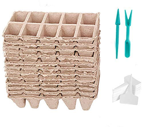 Xihaoer Plateau de démarrage pour semis – 10 plateaux de semis avec 100 gousses de tourbe | Pots de plantation biodégradables et compostables | Pots de tourbe pour semis | 10 étiquettes de plantes