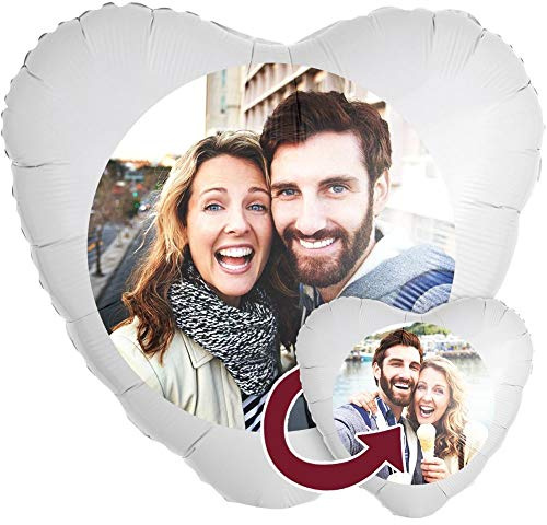 Personalisierter Foto-Ballon 35cm Herz als Geschenkidee und Überraschung heliumgefüllt 2-Seitig bedruckt Weiß