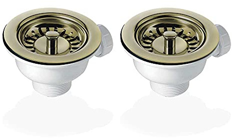 2X 90mm Basket Strainer Waste for Astini, RAK, Rangemaster Ceramic Sink-Bronze