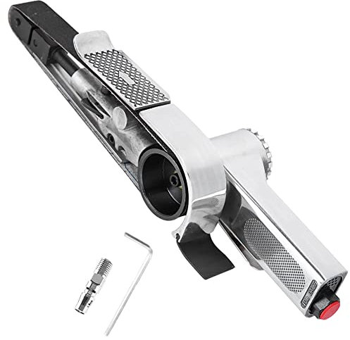 Levigatrice Pneumatica Industriale, Levigatrice a Nastro Pneumatica da 20 * 520mm con Porta d'Ingresso Chiave Esagonale e 3 Pezzi di Nastro Abrasivo per Mobili, Legno, Vetro, Metallo