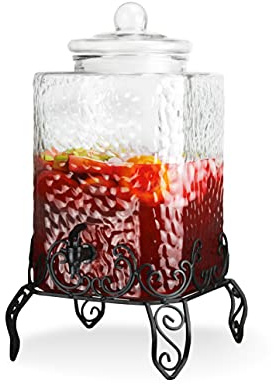 Style Setter Homestead Beverage Dispenser Cold Drink Dispenser w/ 2.5-Gallon Capacity Glass Jug, Metal Rack & Leak Proof Acrylic Spigot Great for Parties, Weddings & More
