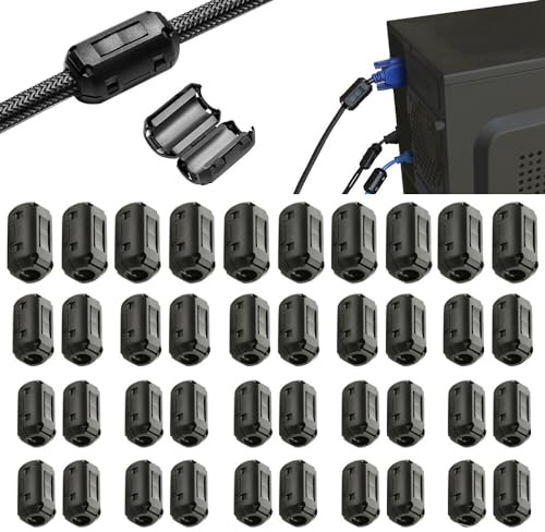CJBIN 40 Stück Ferritkerne für Kabel, Mantelwellenfilte, Ferritkern Ferrite Ring, Entstörfilter Klappferrit Aufsteckbarer Ferritring Ferritkerne für Kabel RFI, EMI, 3.5mm 5 mm 7 mm 9 mm, Schwarz