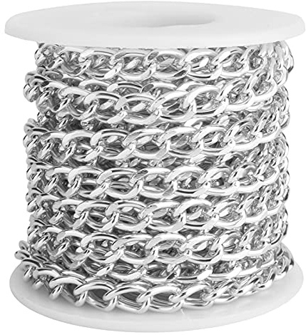 Buachois 5 m/rulle halsband, silver, aluminium, pansarkedjor med spole, 10 x 6,5 x 1,8 mm, vakuumöverdrag, herrkedja, länkkedja för män, gör-det-själv, armband, kedja, smyckestillverkning