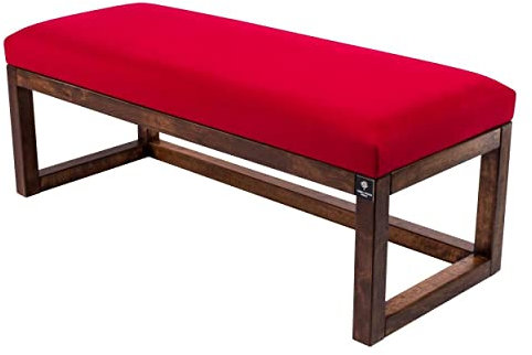 EMRA WOOD M-Deko LPG-2 Holz Sitzbank Polsterbank Sitzbezug Velours Rot Gestell Massivholz Erle Walnuss Breite 70cm
