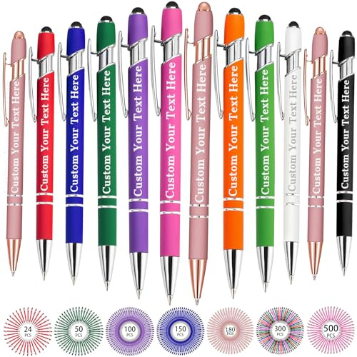 Hapelf Bis Zu 500 Kugelschreiber Personalisiert Benutzerdefinierter Metall Stift Gravierte Laser-Kugelschreiber Individuelle Stifte Mit Namen Einziehbar FüR Frauen MäNner Hochzeit