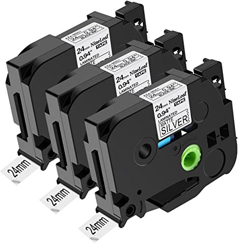 NineLeaf 3 x Kompatibel für Brother P-touch TZe-M951 TZeM951 TZ-M951 TZM951 AZe-M951 24mm 0.94'' Schwarz auf Matt Silber Laminiert Etikettenband für Ptouch PT-2470 2610 2600 Beschriftungsgerät