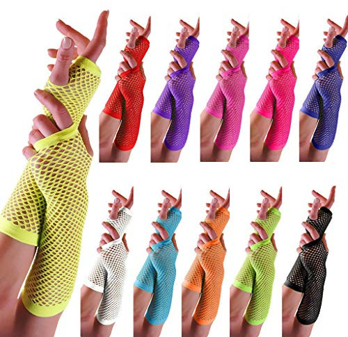 TIMIYUYU Fischnetz Handschuhe Fingerlose Netz Mesh Handschuhe 80er Handschuhe Lange Handschuhe Netz-Handstulpen Netzhandschuhe Fishnet Gloves Goth Handschuhe Party Zubehör Handschuhe Classic
