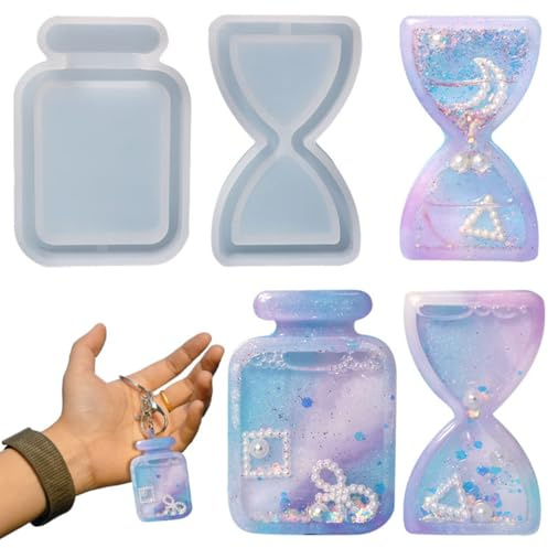 Koonafy 2 Stück Silikonformen Schlüsselanhänger Gießformen Schmuck Epoxidharz Formen Silikon Treibsand Resin Shaker Mould für DIY Schmuckherstellung Anhänger
