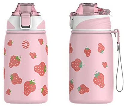 Fjbottle Kinder Trinkflasche Edelstahl 400ML - 1-Klick-Öffnung, BPA-Frei Auslaufsichere Thermo flasche, Kohlensäure geeignet Thermoskanne Jungen/Mädchen für Kindergarten, Schule, Reise