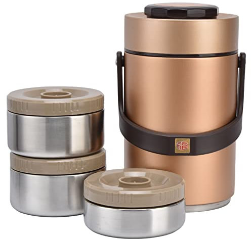 CHICIRIS Thermobehälter, 2,3L Lunchbox, Edelstahl 304, 3 Schichten Verhindern Auslaufen Thermobox, Isolierter Lebensmittelbehälter, für Babynahrung, Suppe, Brei, Joghurt (Gold)