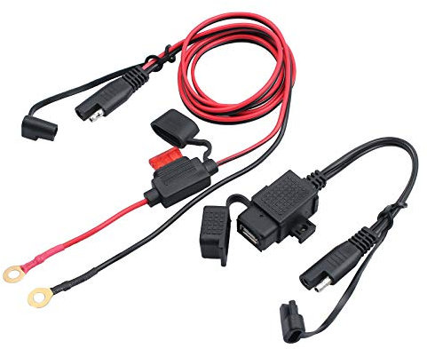 JZZANG Motorcycle USB Charger, SAE to USB Cable Adapter SAE Quick Disconnect 2.1A Waterproof USB Port, Inline Fuse10A, 12V for Motorcycle Phone GPS Charger Cable Adapter