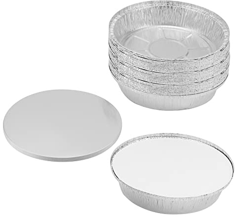 JAPCHET Lot de 30 plateaux ronds en aluminium de 23 cm avec couvercles en papier, moules à tarte ronds de 23 cm, plats en aluminium pour rôtir, pâtisserie, cuisine