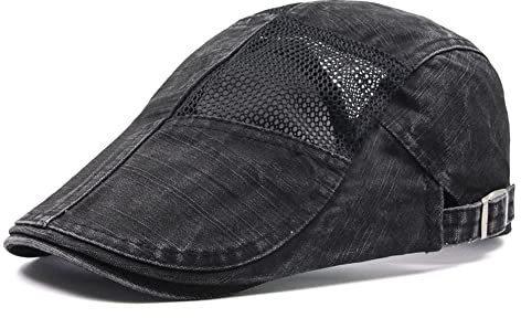 FBBULES Mesh Flat Cap Drivhatt Newsboy Cap, Vintage Ivy Golf Basker för Män Kvinnor, Justerbar 55-59CM Casual Cabbie Platt Keps (Svart)