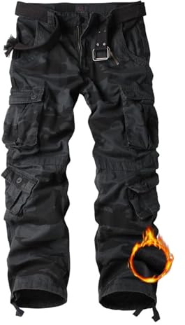 VATINNT Men's Fleece Lined Work Cargo Trousers, Thermal Multi Pockets Camouflage Military Tratical Pants 3358 E Battlefield Camo 34