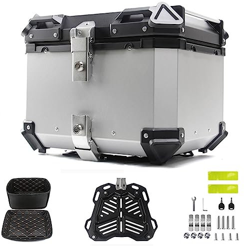 NUACOS Topcase für Roller, Topcase Motorrad, Wasserdicht Motorrad Top Box, Aluminium Motorradkoffer Topcase mit Sicherheitsschloss zur Aufbewahrung von Helmgepäck,Weiß,45L