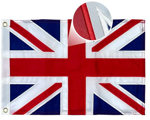 AMZFLAG Britische Flagge, 30,5 x 45,7 cm, bestickt, Union Jack-Flagge, doppelseitig, klein, England, Großbritannien, UK-Flagge mit 2 Messingösen für den Außenbereich