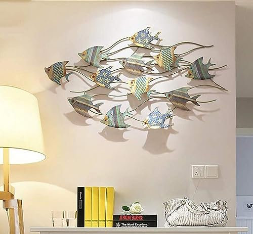 Wanddeko Fischschwarm, Metall Fisch 3D Wandskulptur, Wandskulpturen Von Hand Gefertigt, Maritimes Thema Design Wanddeko für Den Innenbereich