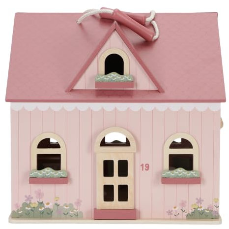 Little Dutch Casa de muñecas de madera portátil y plegable con muchos accesorios y figuras de juego, muebles rosa